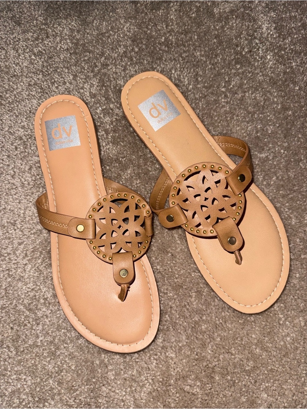 DV by Dolce Vita Tan Laser Cut Medallion Thong Sandals